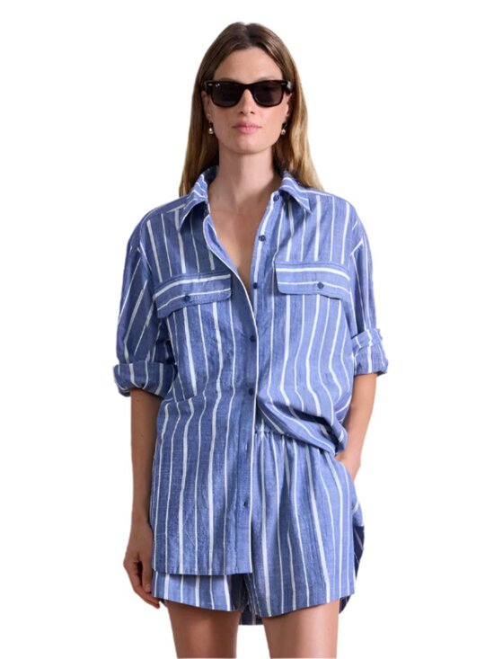 Apiece Apart Tops - Apiece Apart Flowe Pocket Button Up Shirt in Chambray Blue Size Small